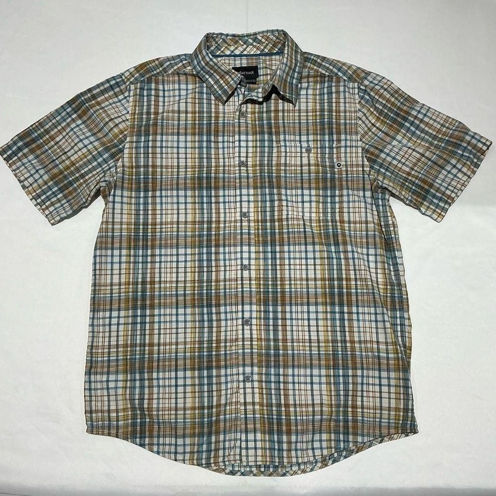 Marmot Shirt Mens Medium Brown Plaid Casual Outdoors Hiking Camping